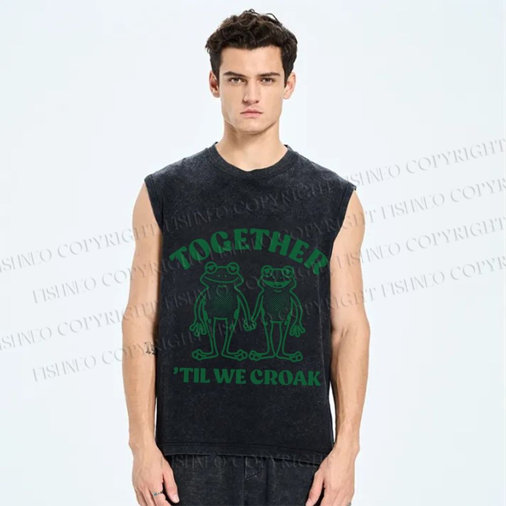 Unisex Frog Together Printed Washed Tank Top