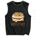 Unisex Japanese Frog Hamburger Printed Washed Tank Top