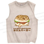 Unisex Japanese Frog Hamburger Printed Washed Tank Top