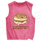 Unisex Japanese Frog Hamburger Printed Washed Tank Top