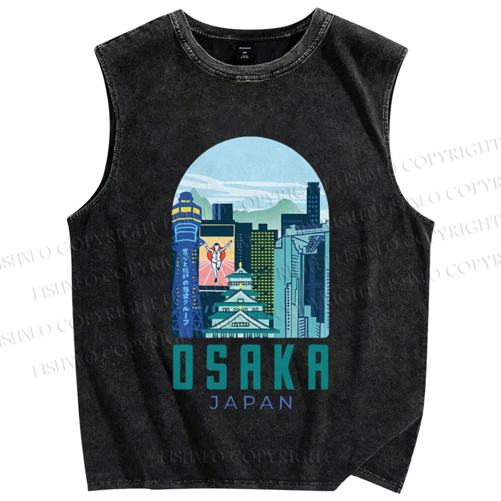 Unisex Osaka Japan Printed Washed Tank Top