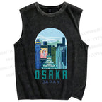 Unisex Osaka Japan Printed Washed Tank Top