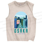Unisex Osaka Japan Printed Washed Tank Top