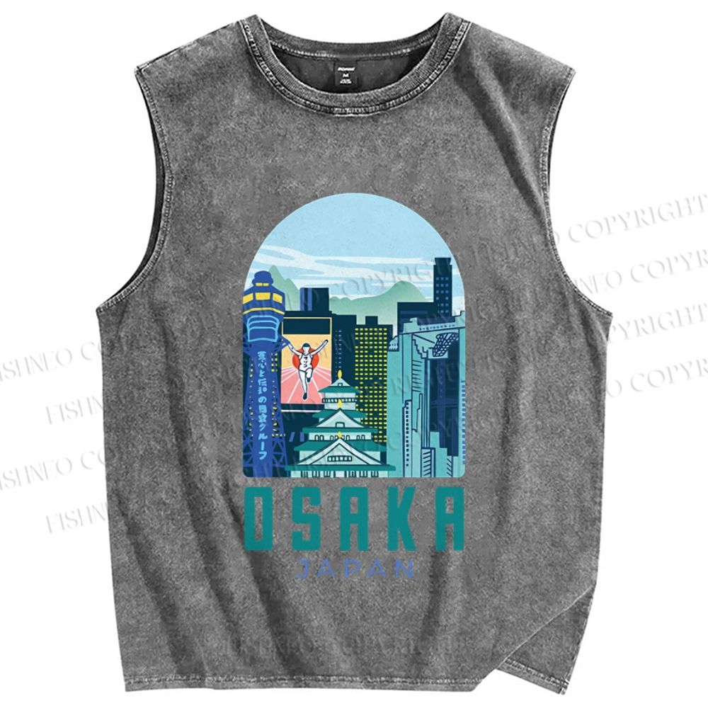 Unisex Osaka Japan Printed Washed Tank Top