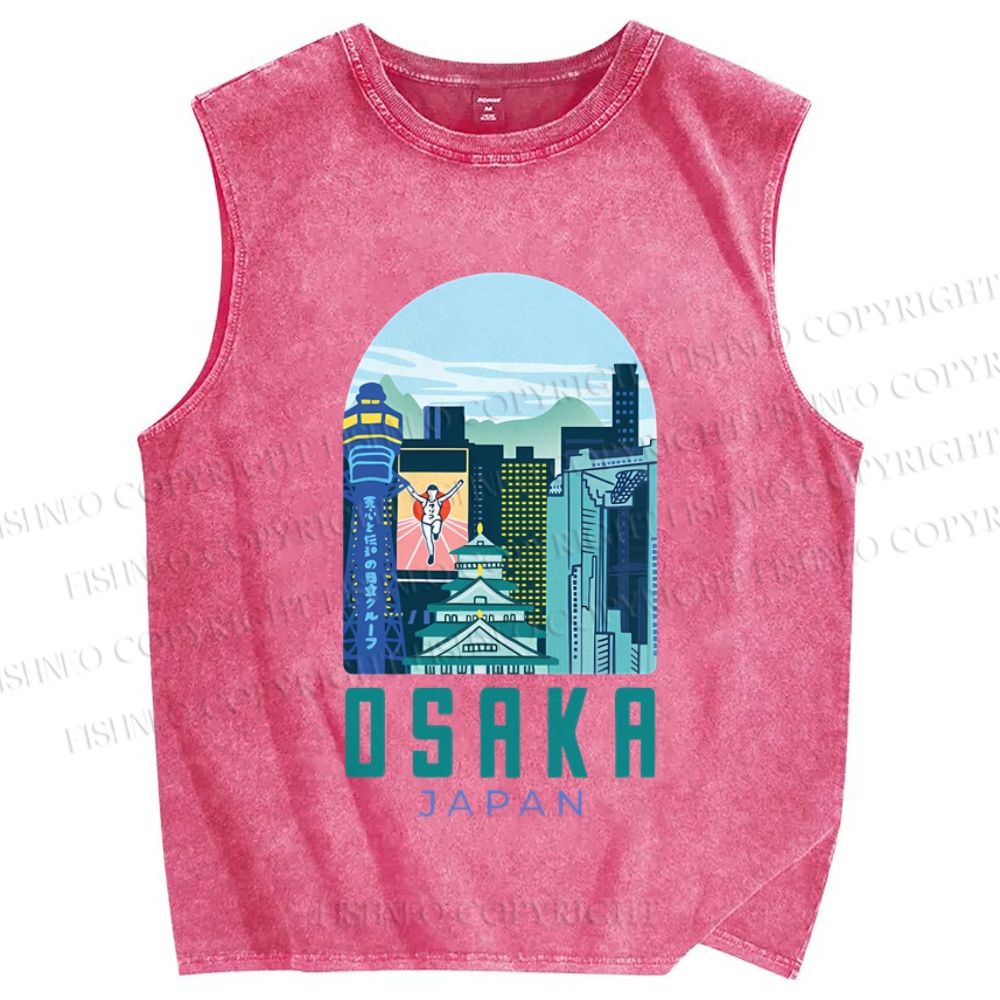 Unisex Osaka Japan Printed Washed Tank Top