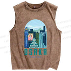 Unisex Osaka Japan Printed Washed Tank Top