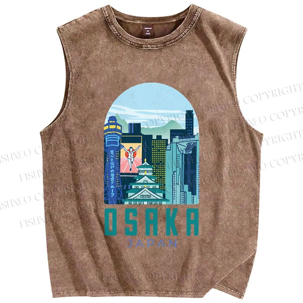 Unisex Osaka Japan Printed Washed Tank Top