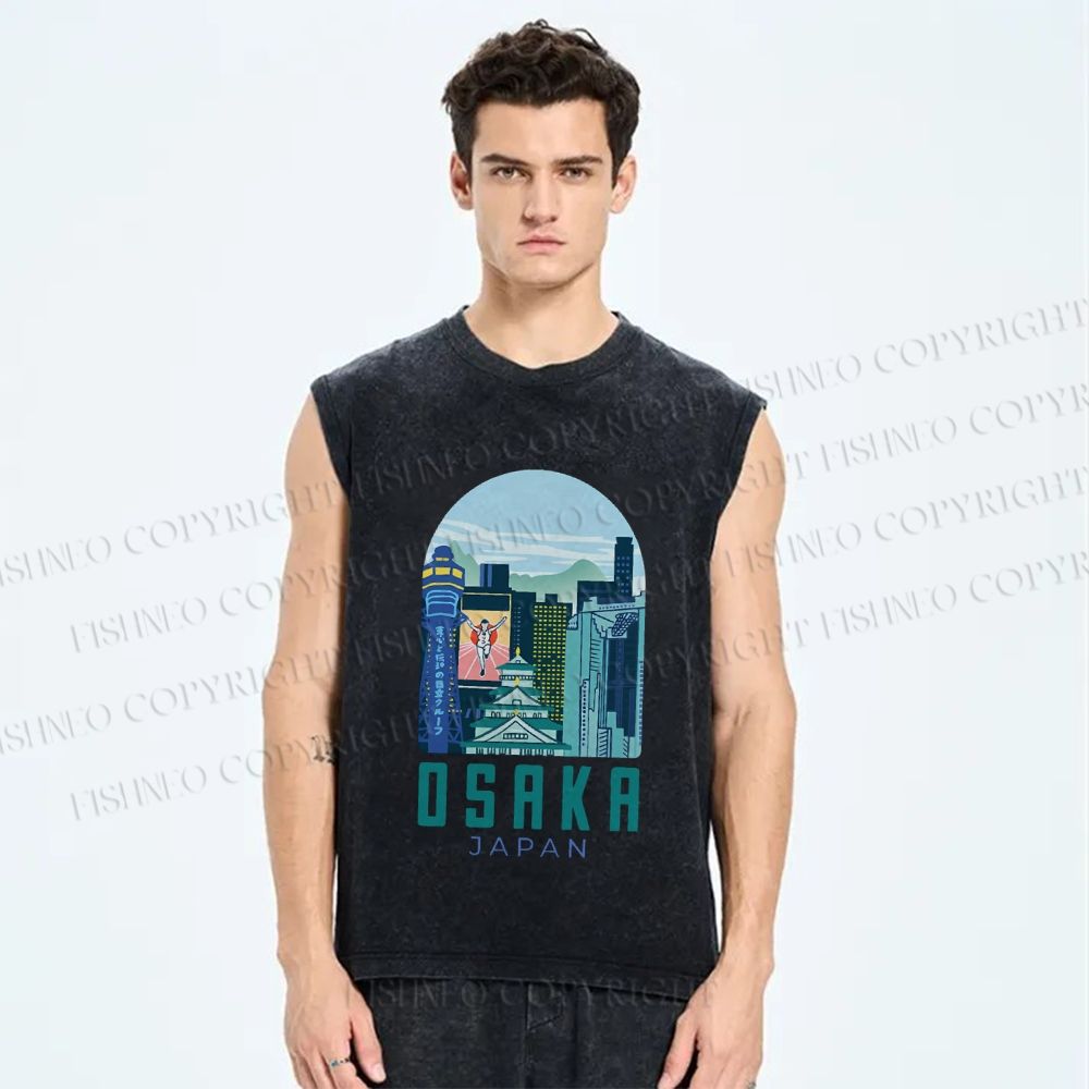 Unisex Osaka Japan Printed Washed Tank Top