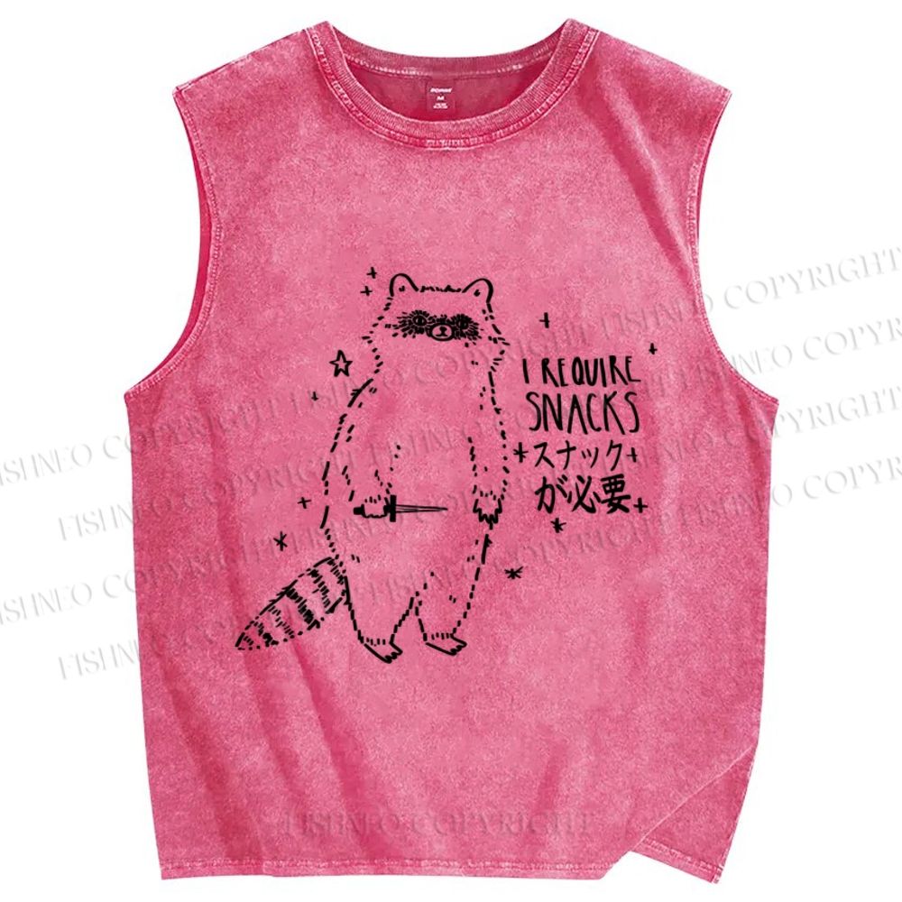 Unisex Raccoon Require Snacks Printed Washed Tank Top