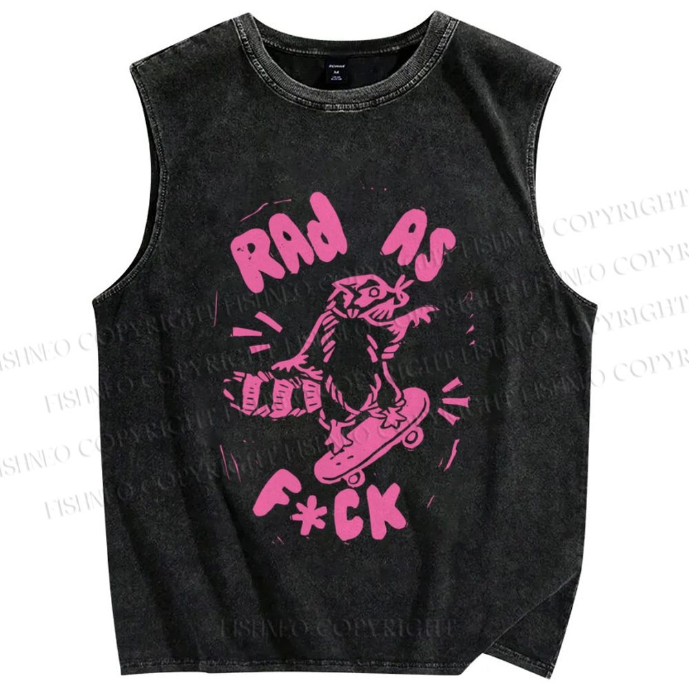 Unisex Vintage Raccoon Skate Printed Washed Tank Top
