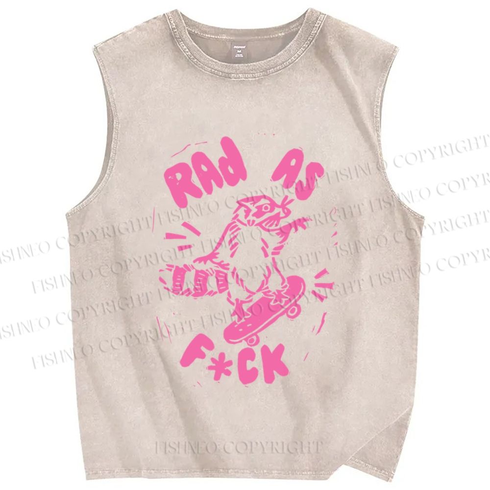 Unisex Vintage Raccoon Skate Printed Washed Tank Top