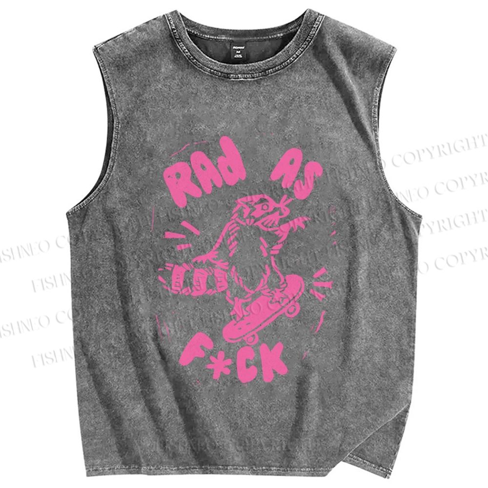 Unisex Vintage Raccoon Skate Printed Washed Tank Top
