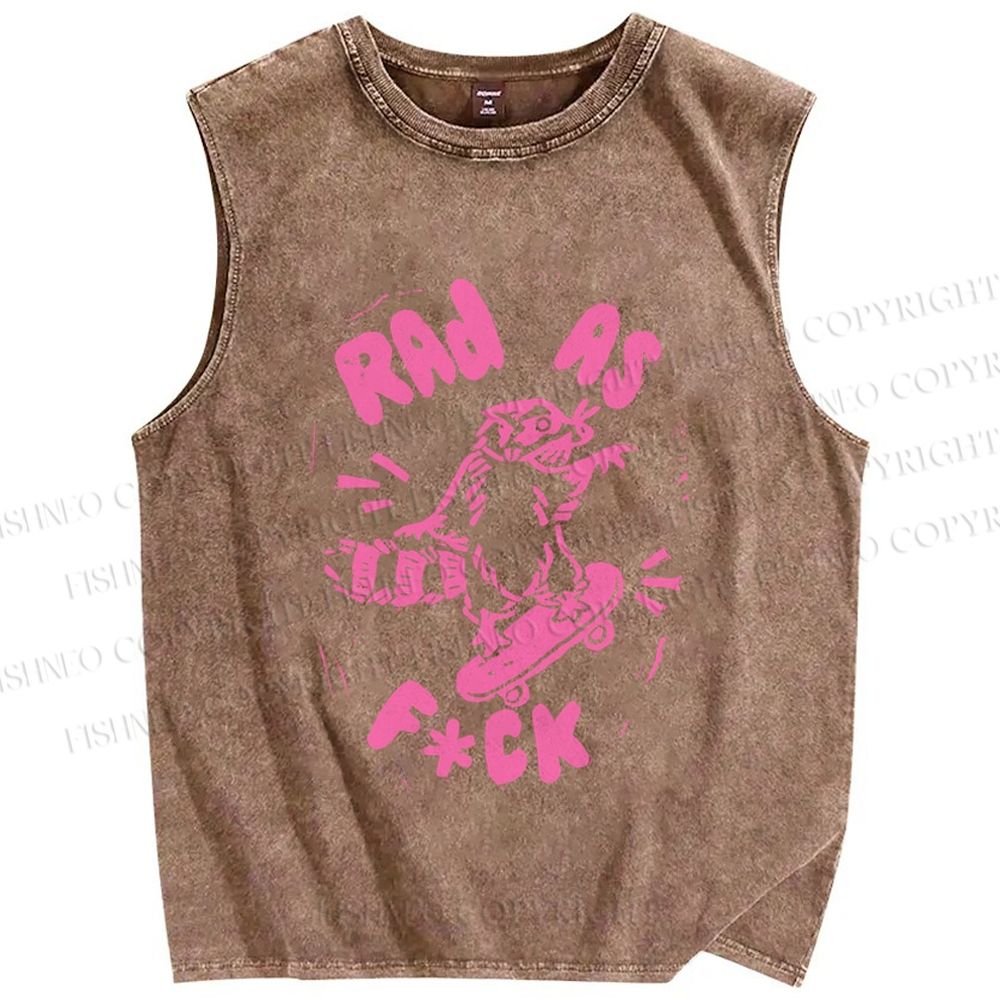Unisex Vintage Raccoon Skate Printed Washed Tank Top