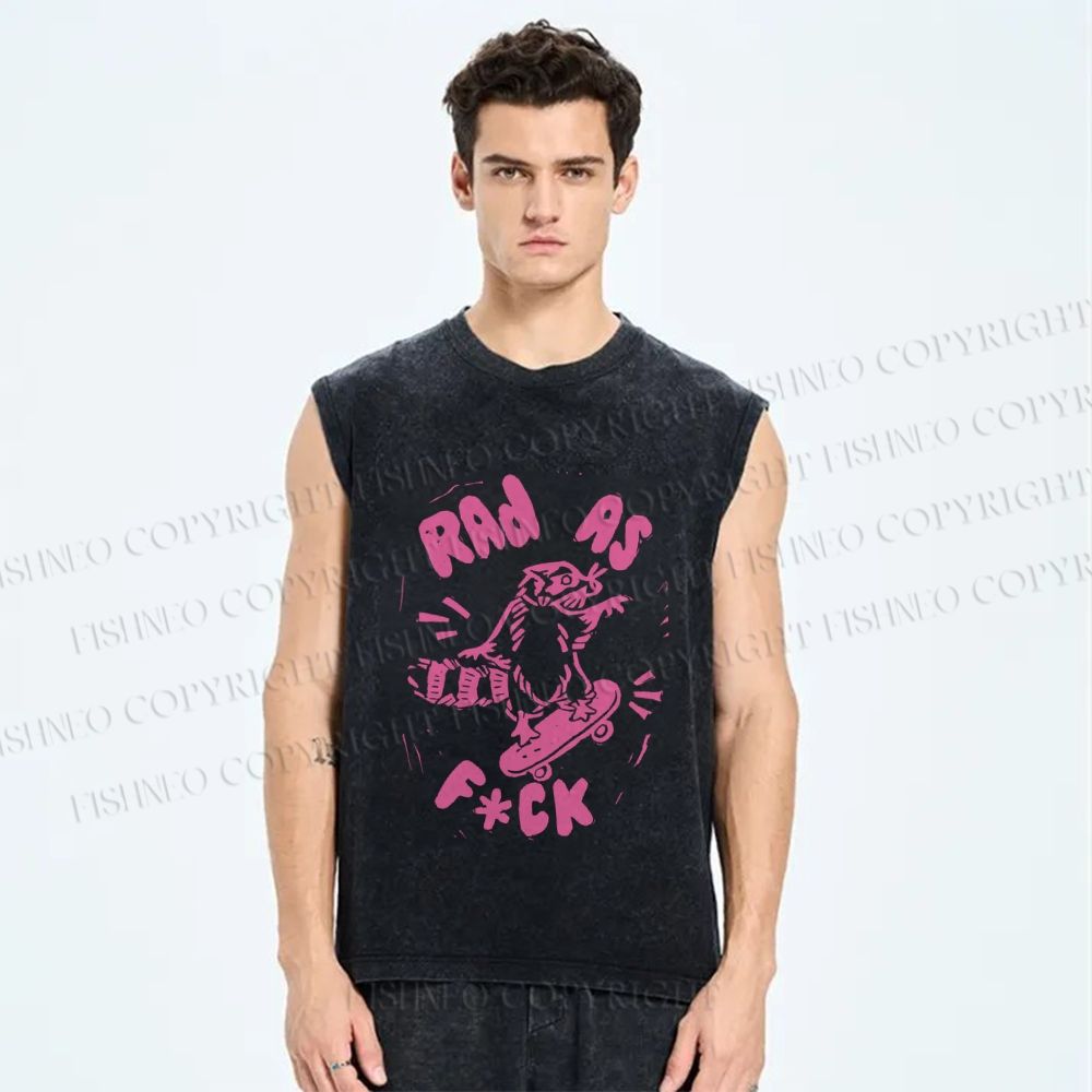 Unisex Vintage Raccoon Skate Printed Washed Tank Top