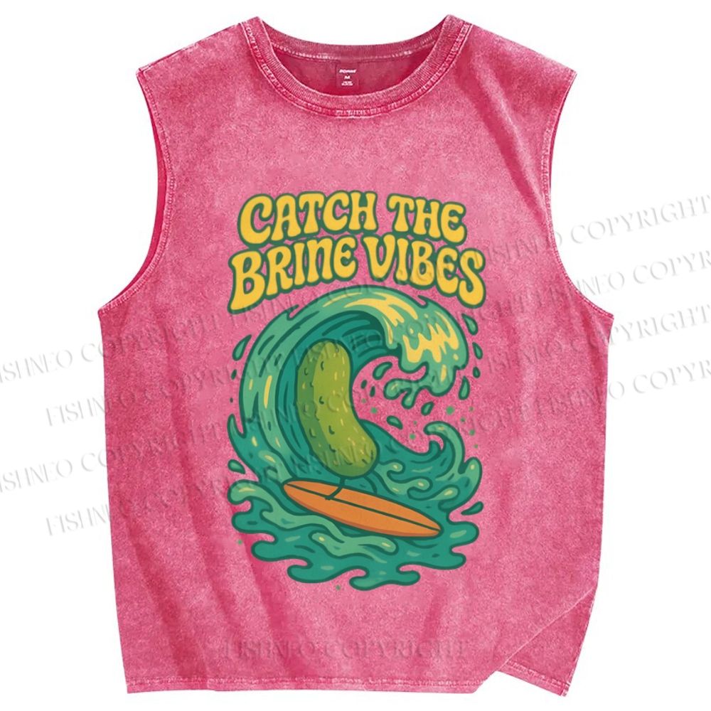 Unisex Pickled cucumber Surf Wave Printed Washed Tank Top