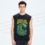 Unisex Pickled cucumber Surf Wave Printed Washed Tank Top