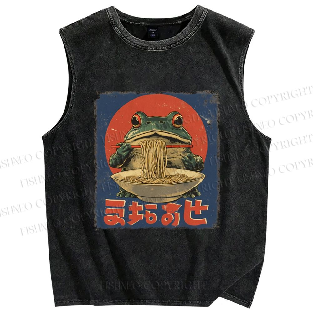 Unisex Ramen Frog Printed Washed Tank Top