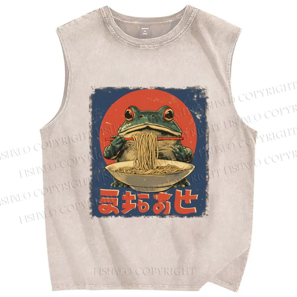 Unisex Ramen Frog Printed Washed Tank Top