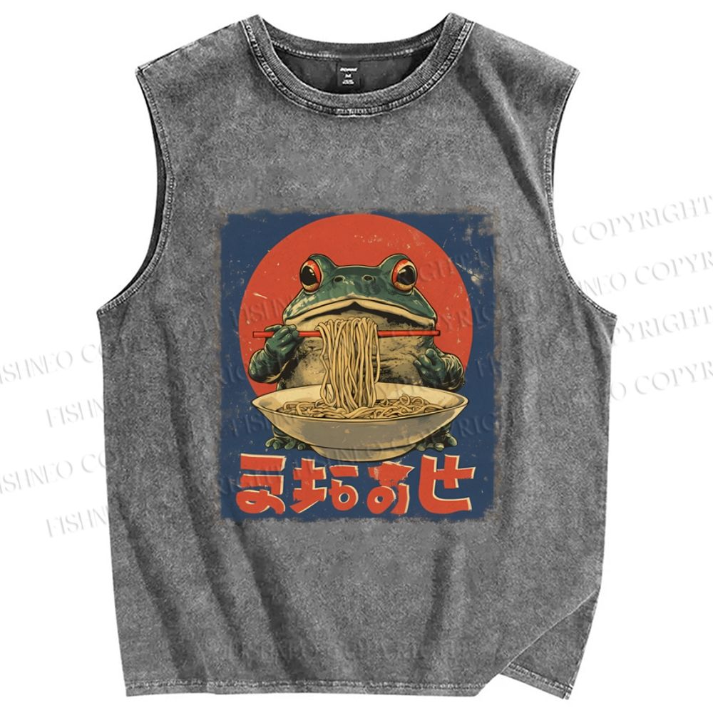 Unisex Ramen Frog Printed Washed Tank Top