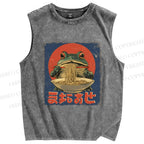 Unisex Ramen Frog Printed Washed Tank Top