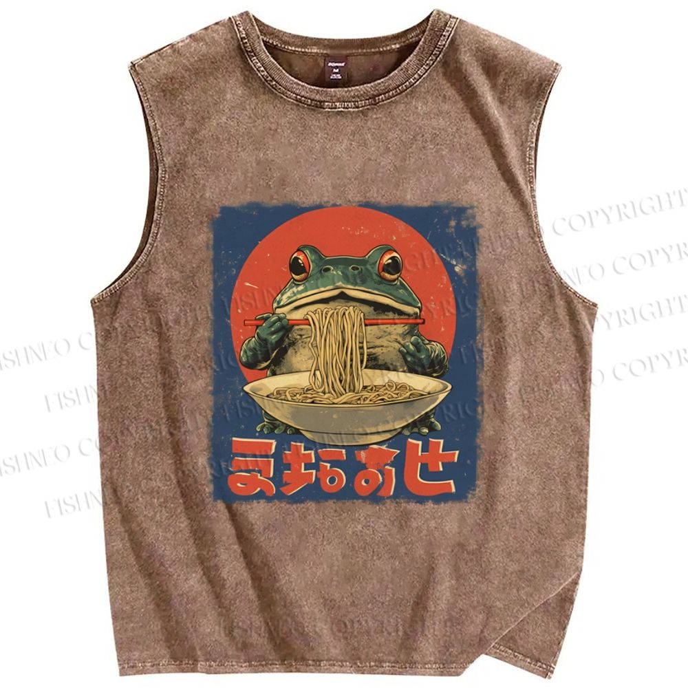 Unisex Ramen Frog Printed Washed Tank Top