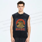 Unisex Ramen Frog Printed Washed Tank Top
