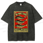 Unisex Vintage Fish Printed Washed Tee