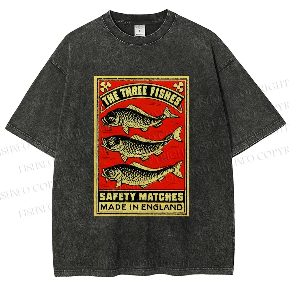 Unisex Vintage Fish Printed Washed Tee