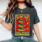 Unisex Vintage Fish Printed Washed Tee