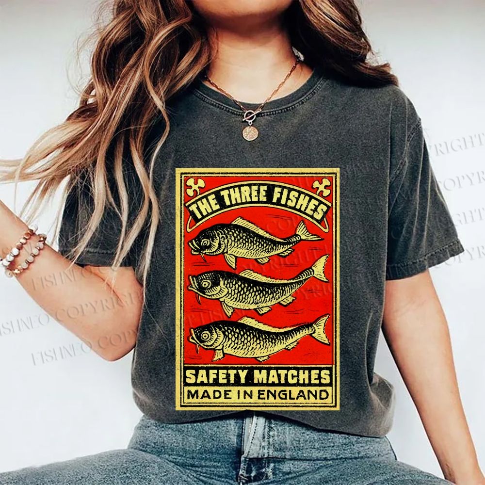 Unisex Vintage Fish Printed Washed Tee