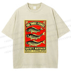 Unisex Vintage Fish Printed Washed Tee