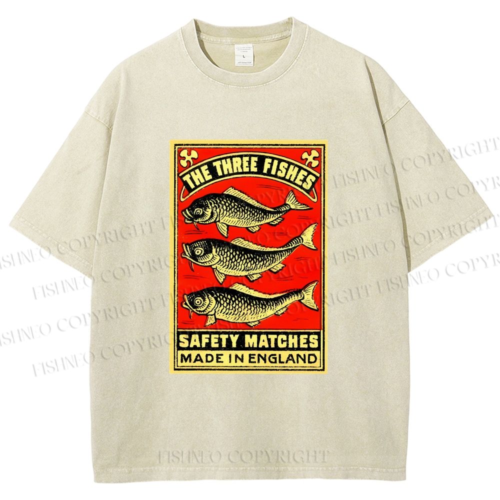 Unisex Vintage Fish Printed Washed Tee