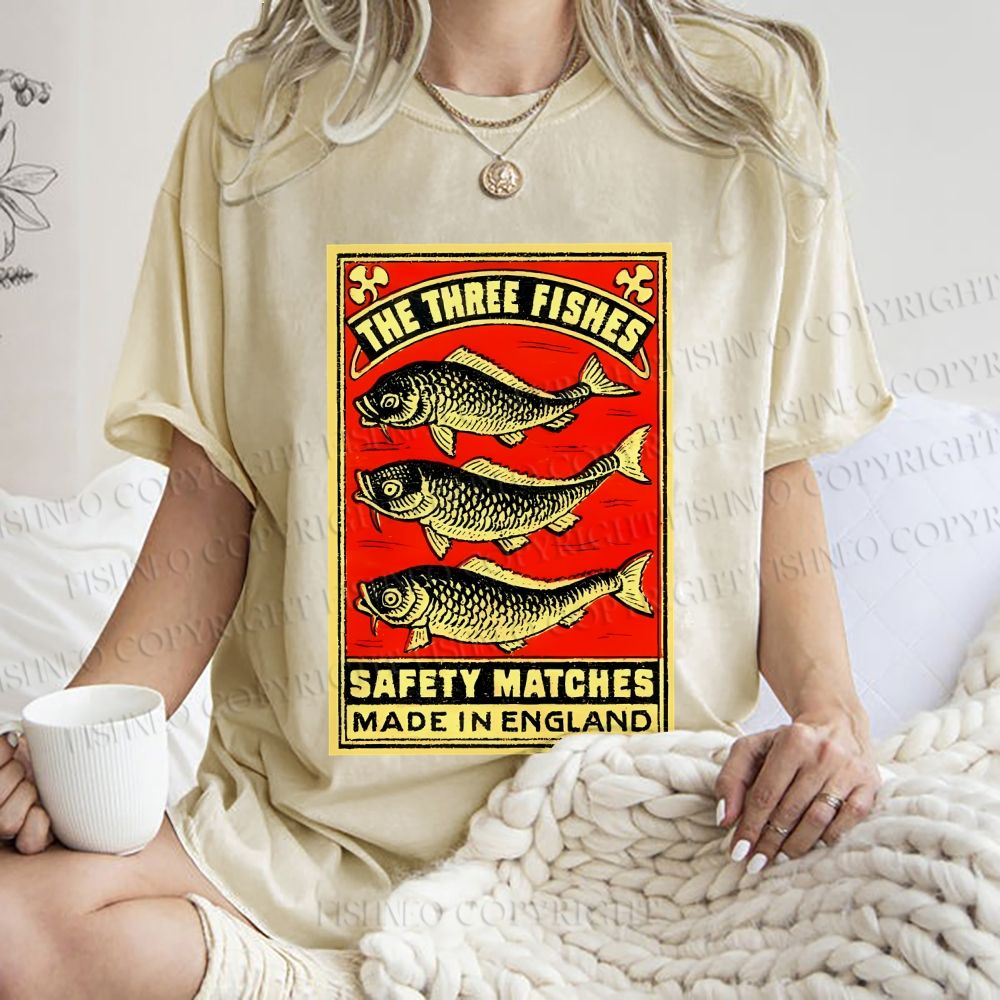 Unisex Vintage Fish Printed Washed Tee