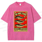 Unisex Vintage Fish Printed Washed Tee