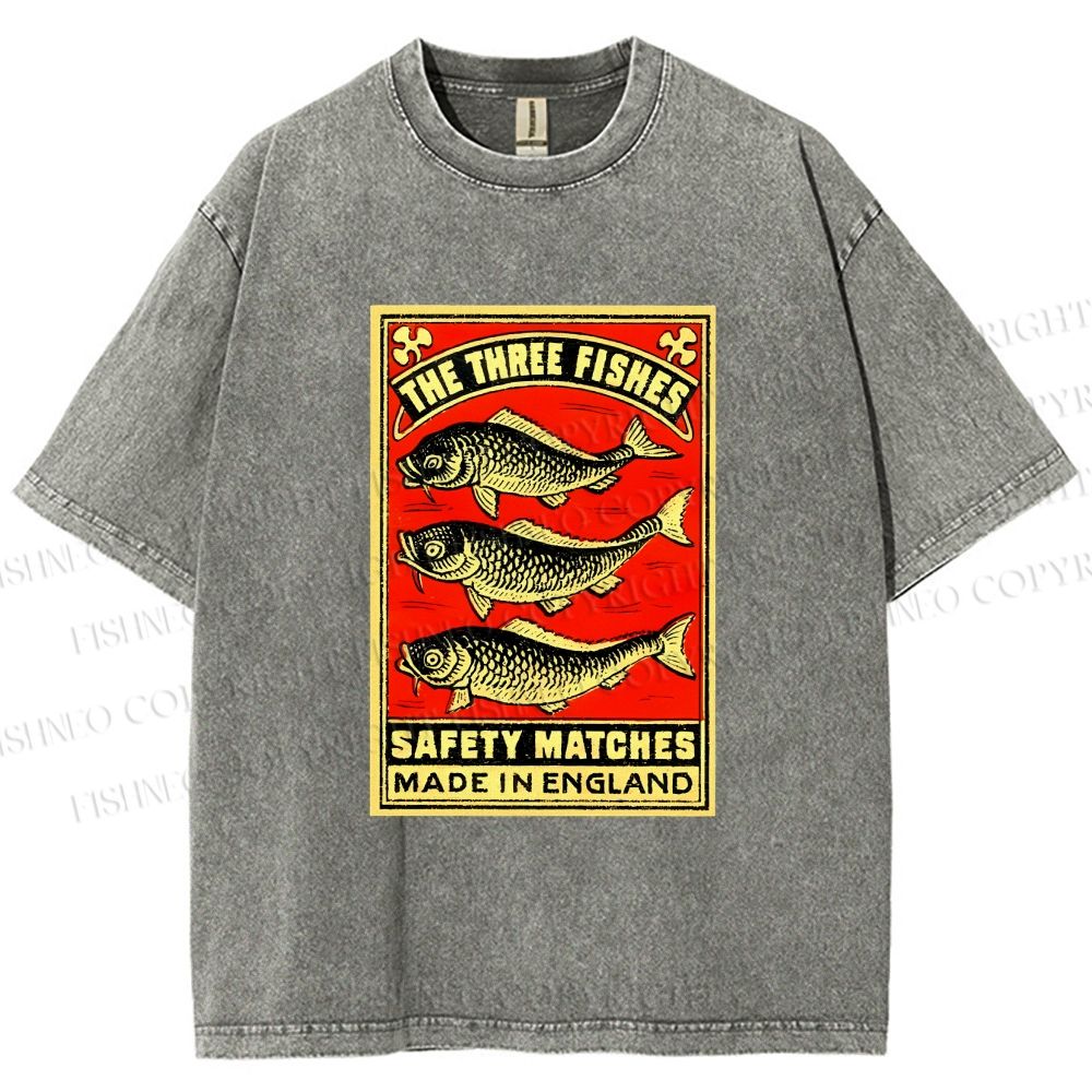 Unisex Vintage Fish Printed Washed Tee