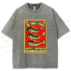 Unisex Vintage Fish Printed Washed Tee
