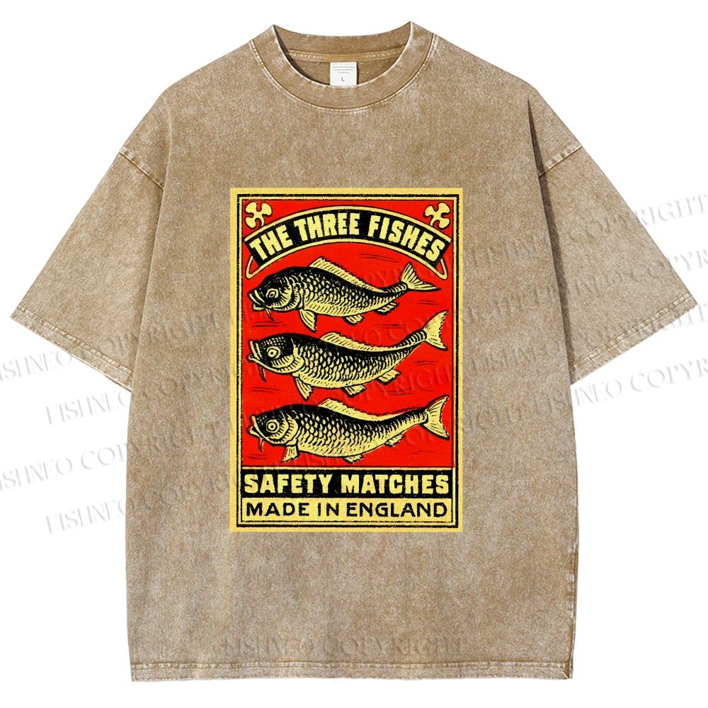 Unisex Vintage Fish Printed Washed Tee