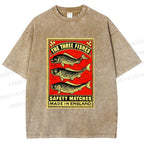 Unisex Vintage Fish Printed Washed Tee