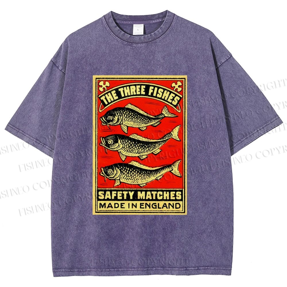 Unisex Vintage Fish Printed Washed Tee