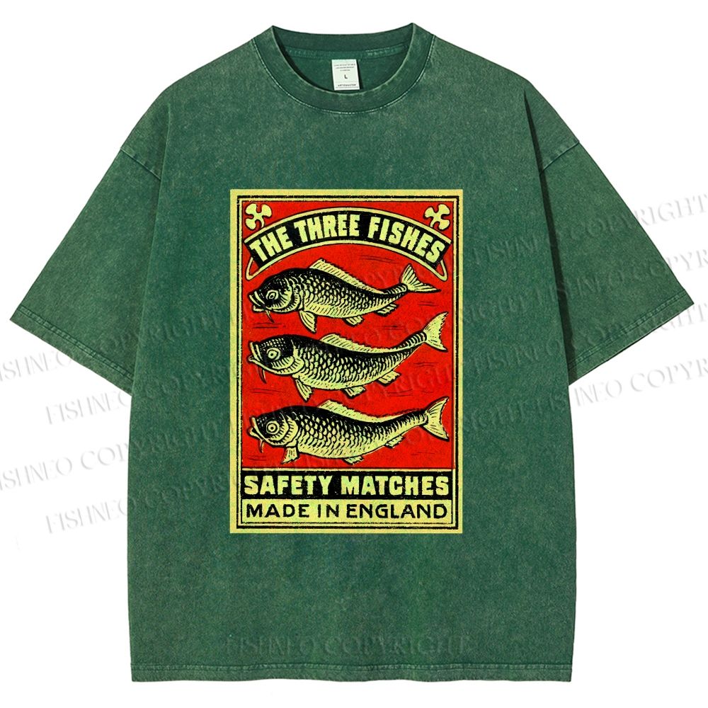 Unisex Vintage Fish Printed Washed Tee