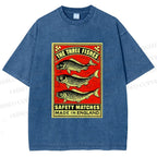 Unisex Vintage Fish Printed Washed Tee