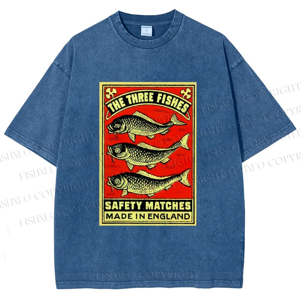 Unisex Vintage Fish Printed Washed Tee
