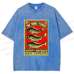 Unisex Vintage Fish Printed Washed Tee