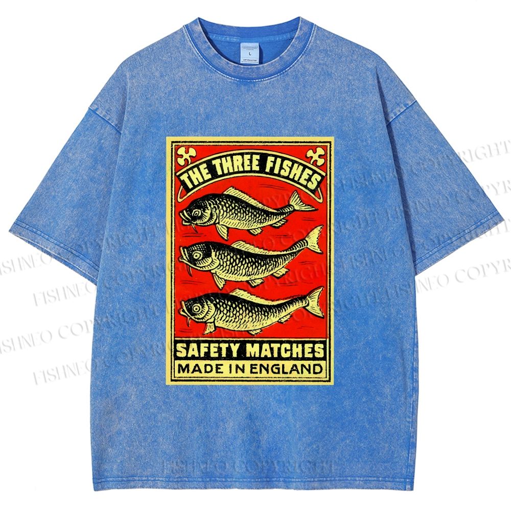Unisex Vintage Fish Printed Washed Tee