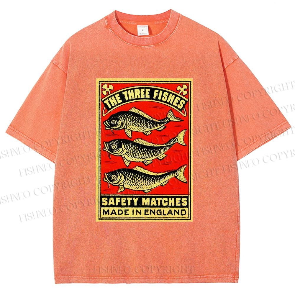 Unisex Vintage Fish Printed Washed Tee