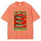 Unisex Vintage Fish Printed Washed Tee