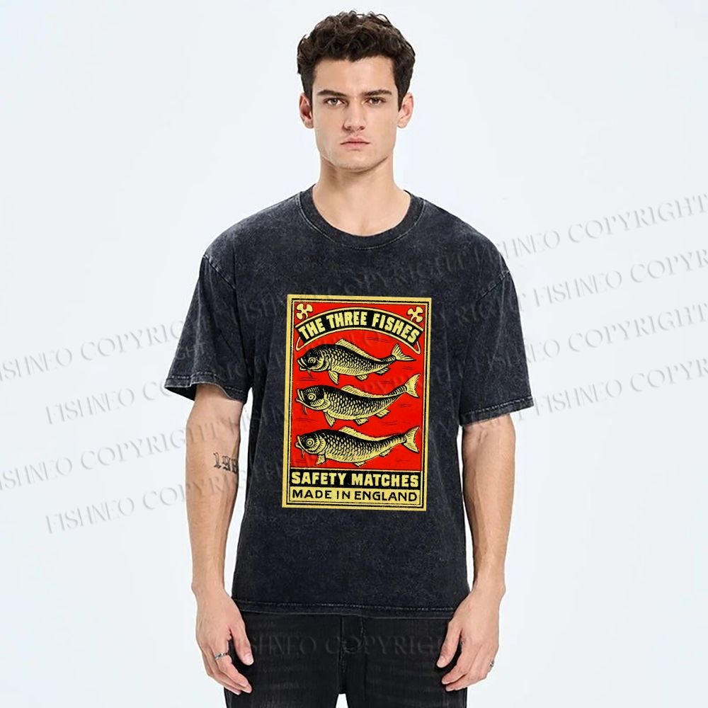 Unisex Vintage Fish Printed Washed Tee
