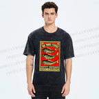 Unisex Vintage Fish Printed Washed Tee