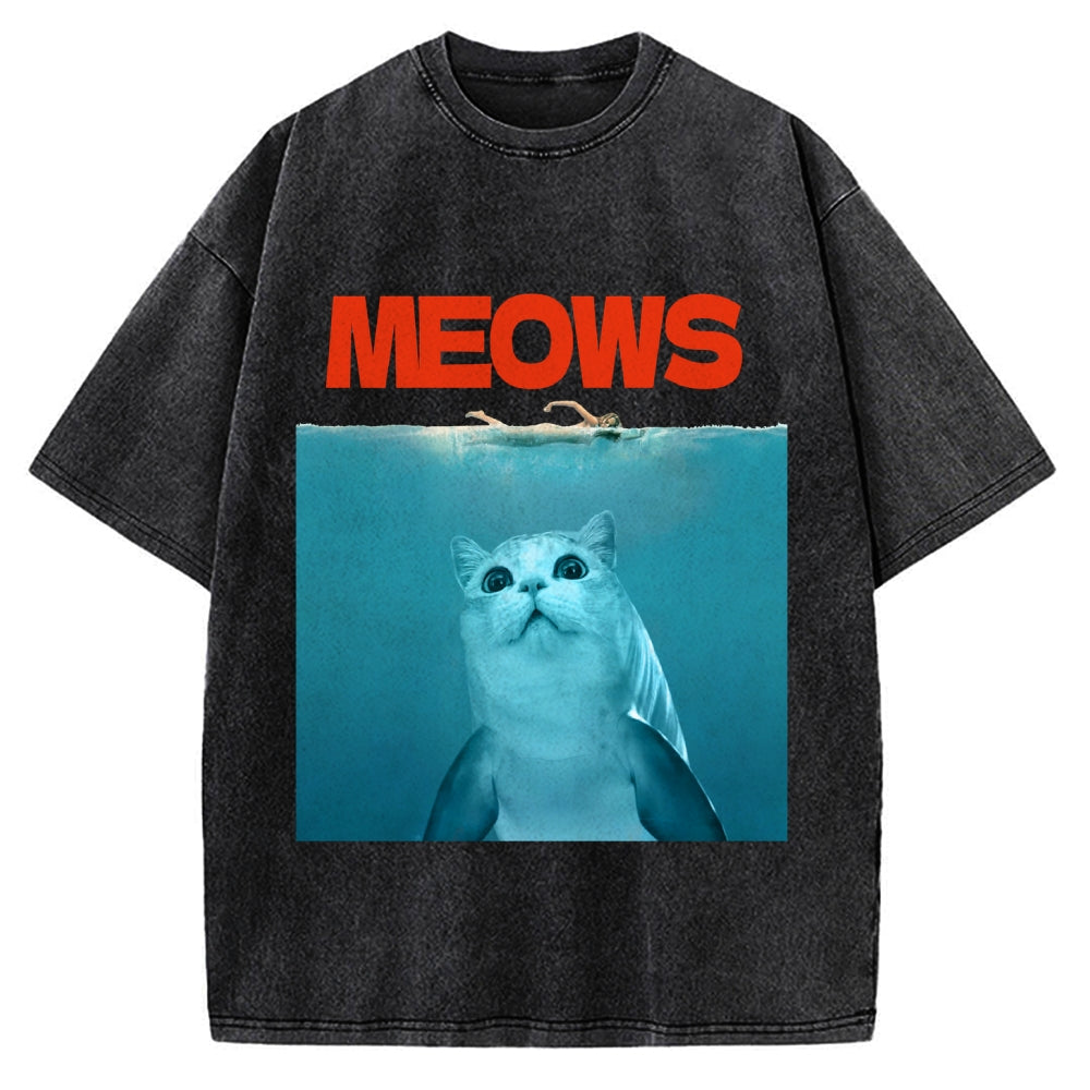 Funny Meows Cat Vintage Washed T-shirt