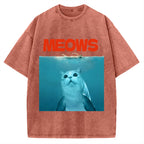 Funny Meows Cat Vintage Washed T-shirt